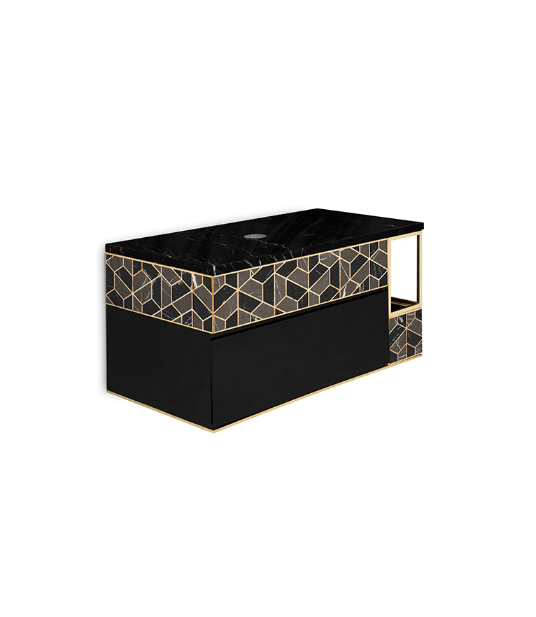 Tortoise Wall Mounted Bathroom Vanity - with Black Lacquered Wood - Home'Society