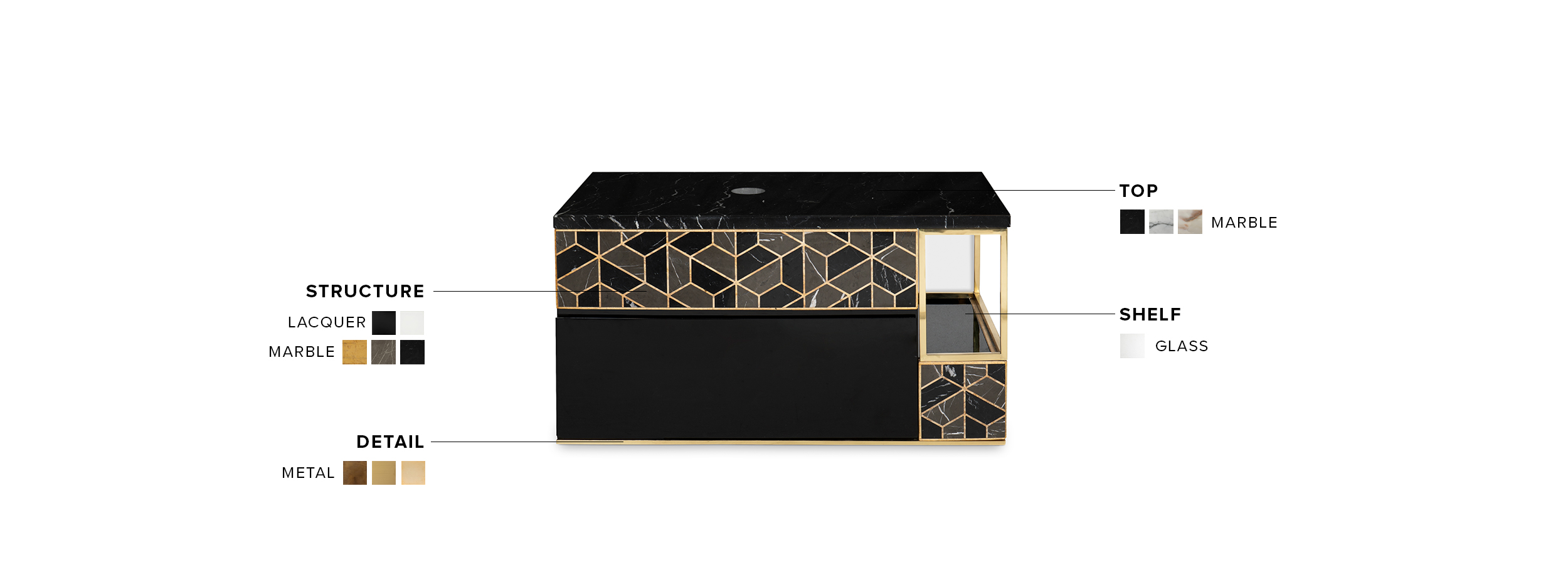Tortoise Wall Mounted Bathroom Vanity - with Black Lacquered Wood - Home'Society