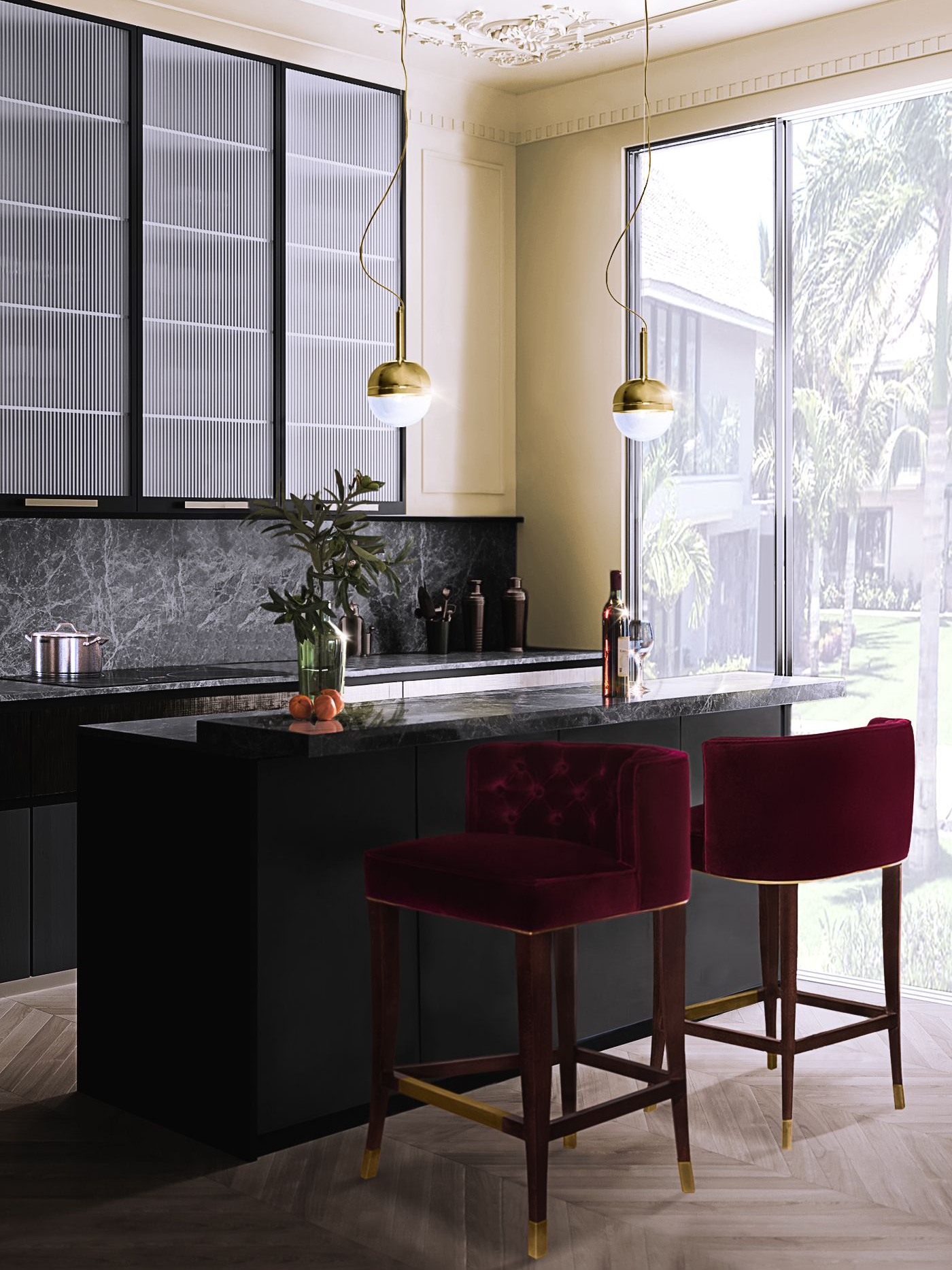Mid-Century Kitchen With Nailhead Trim And Button Detailing - Home'Society
