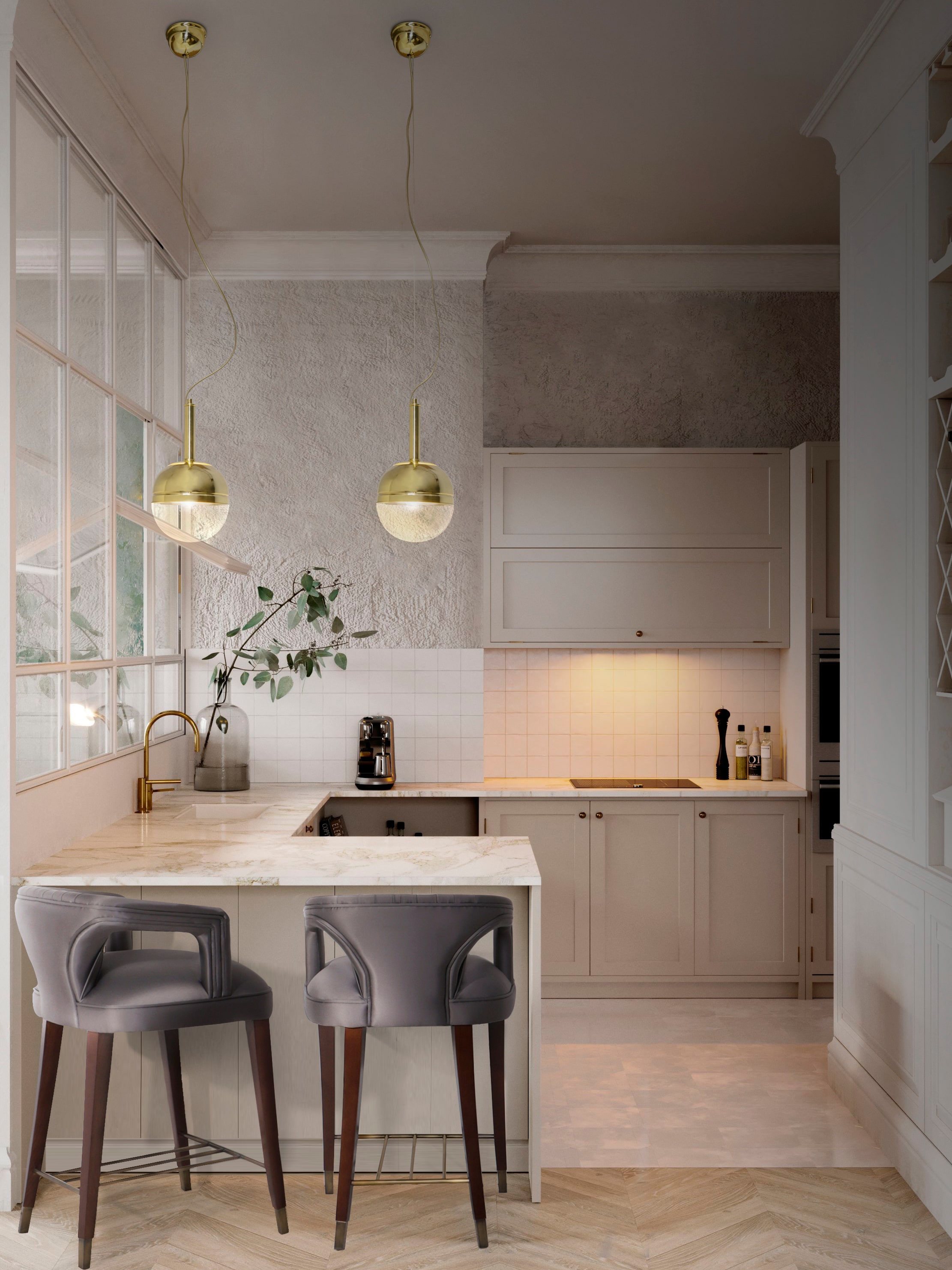 Mid-Century Kitchen With Nailhead Trim And Button Detailing - Home'Society