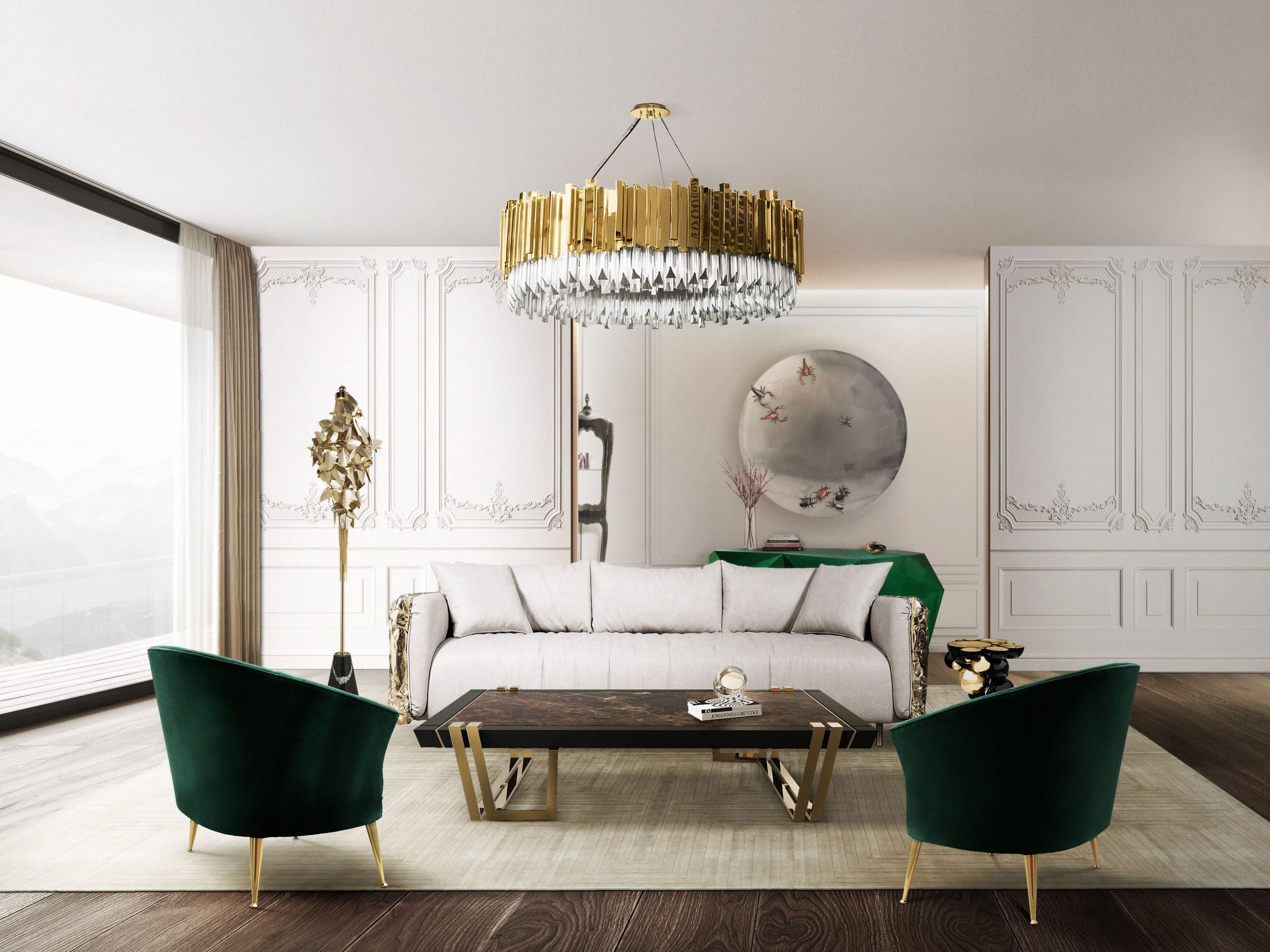 Neutral Living Room With Green Accents And Subtle Rug - Home'Society