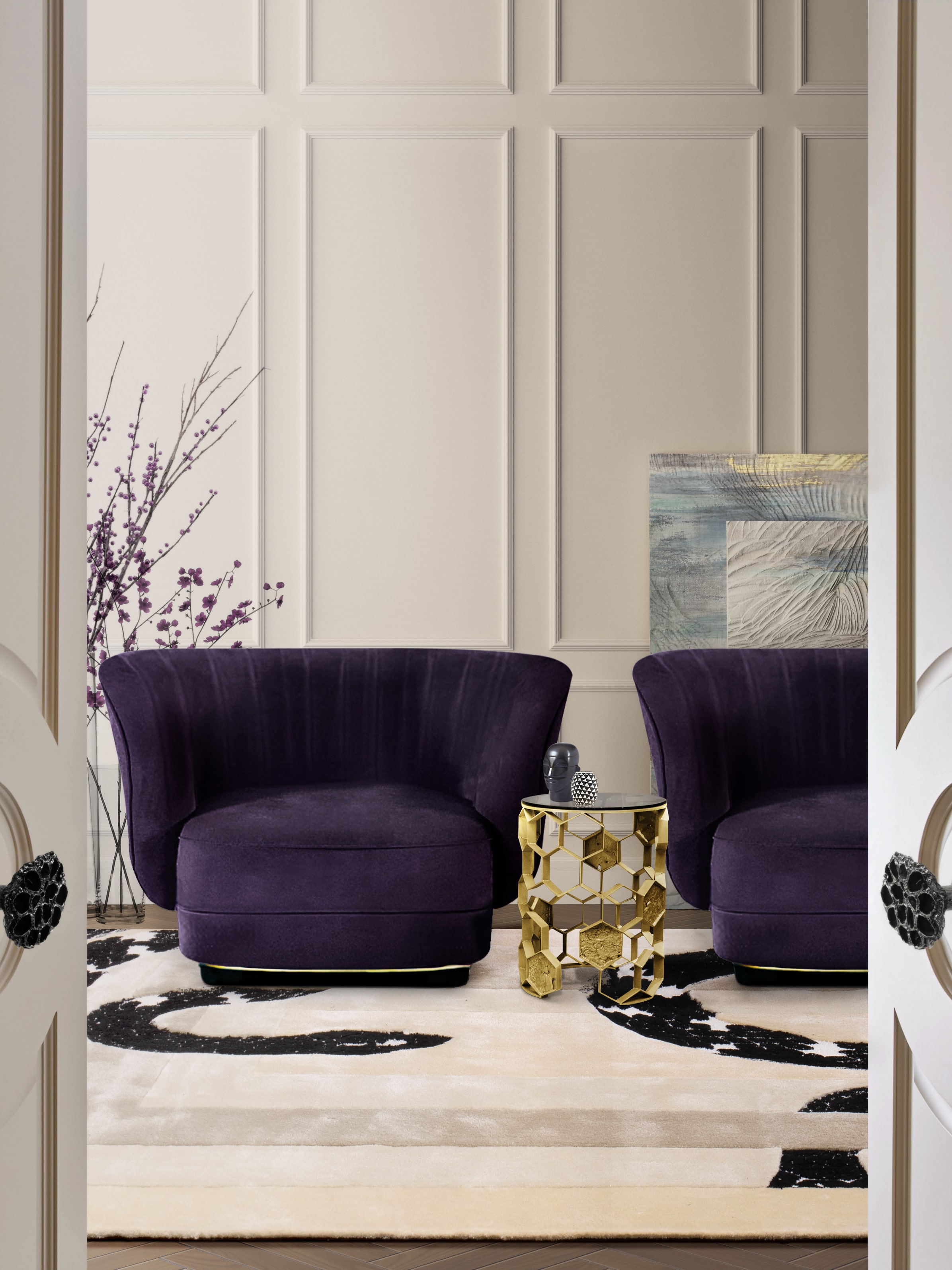 Classic And Beautiful Living Room Interior With Purple Armchair - Home'Society