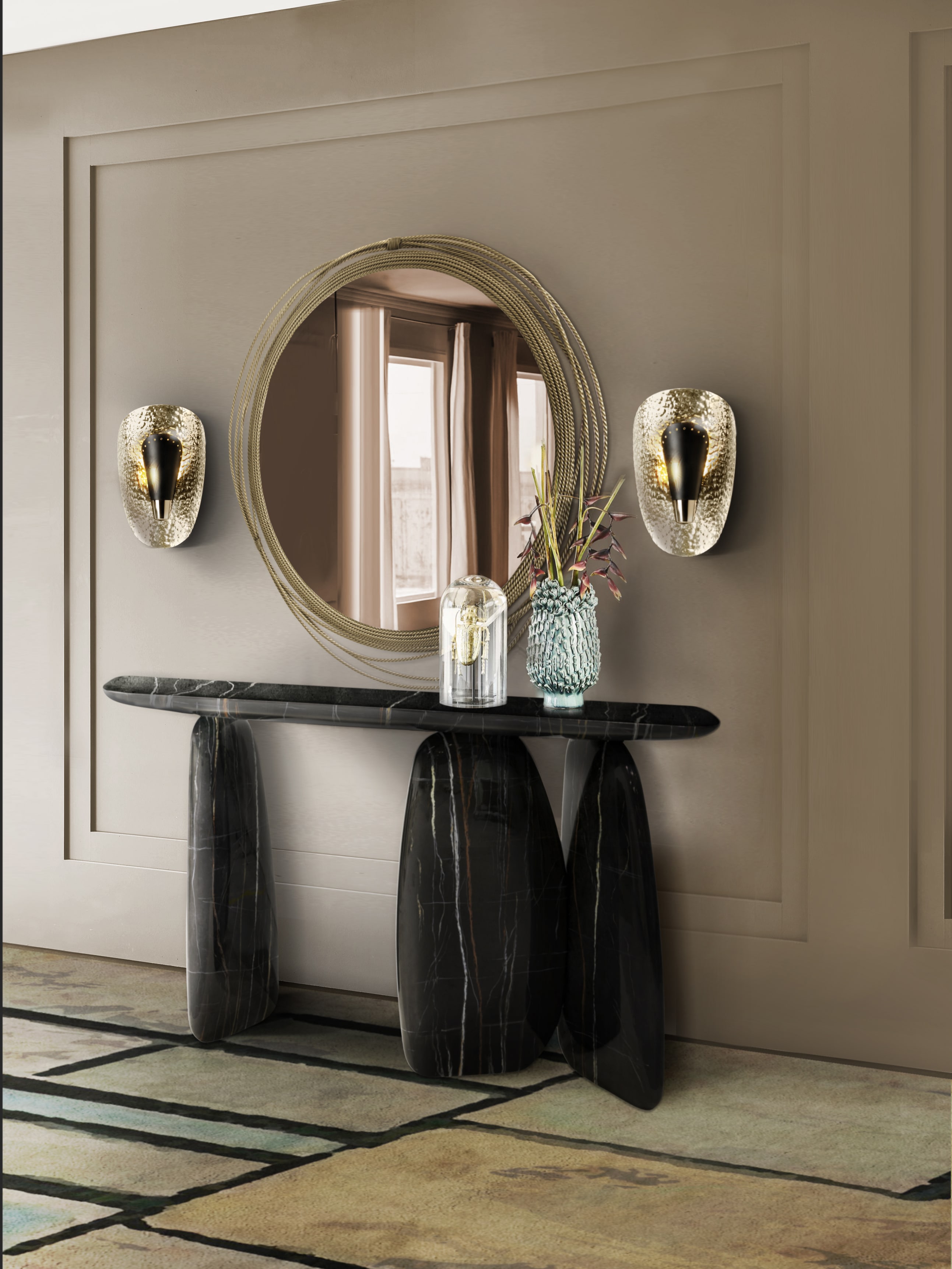 Modern Entryway Decor With Brass and Faux-Marble Details - Home'Society