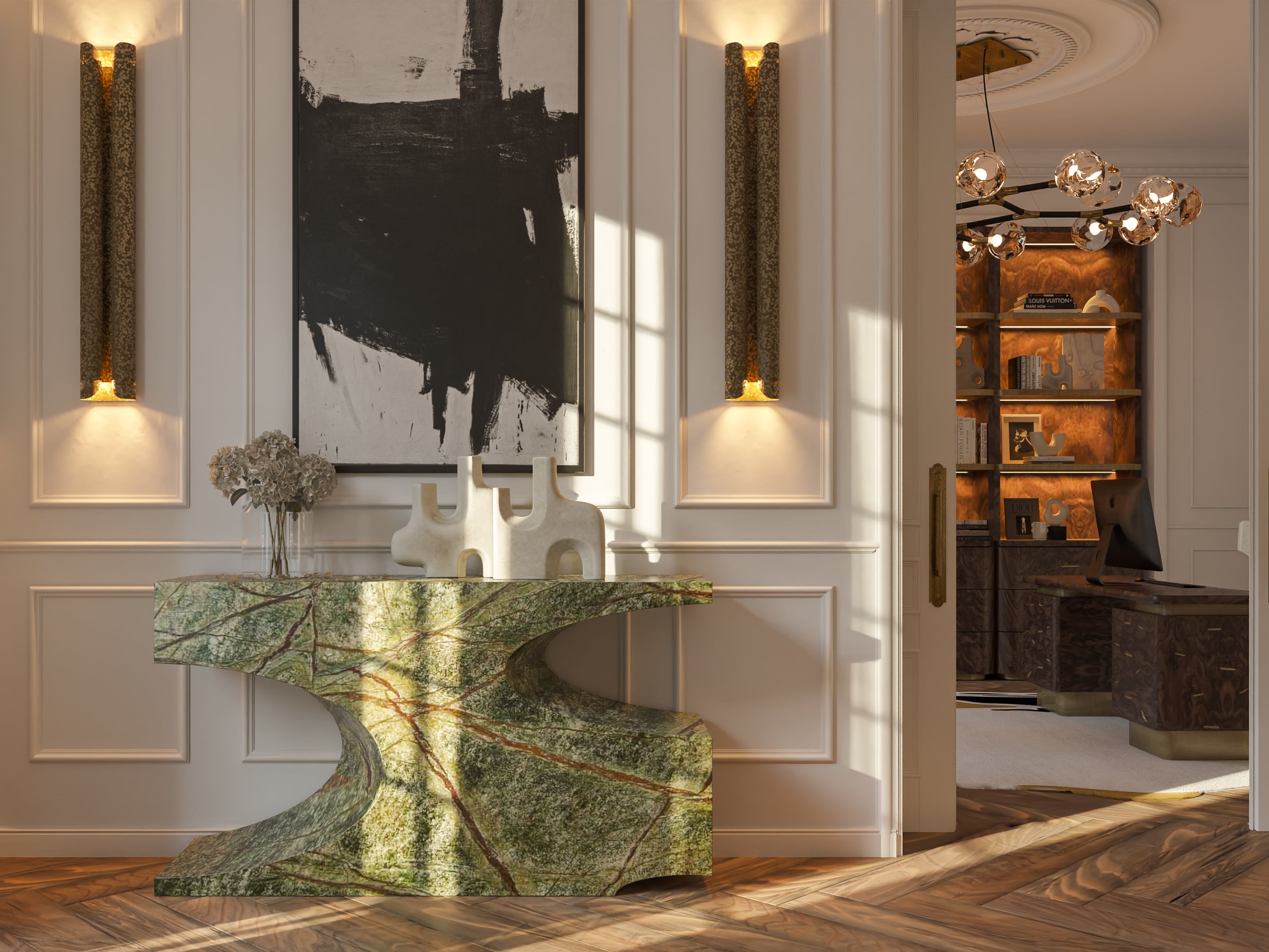 Elegant Home Entryway With Green Console - Home'Society