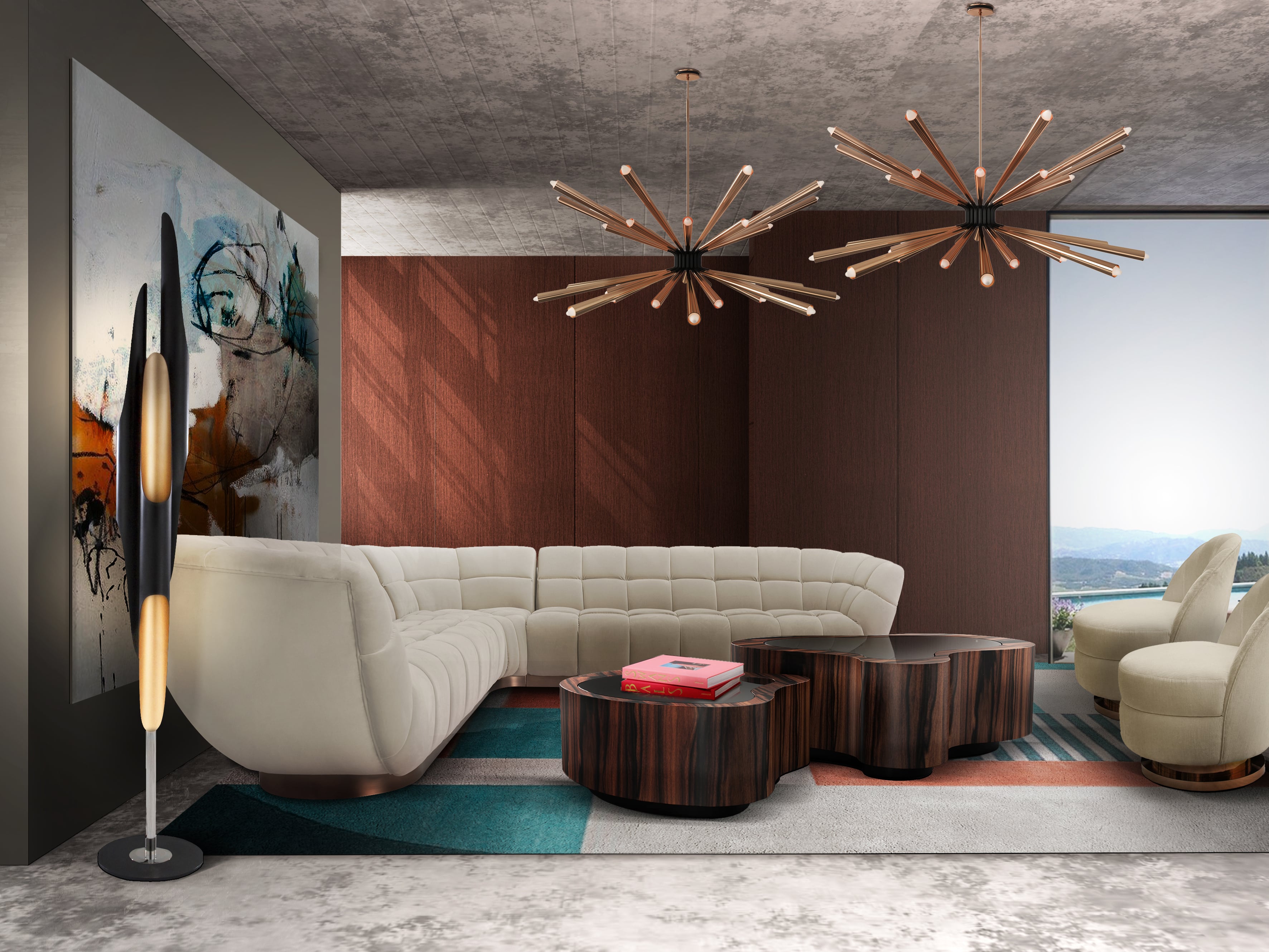 Timeless and Bold Cozy Living Room With Overlayed Colorful Rug - Home'Society