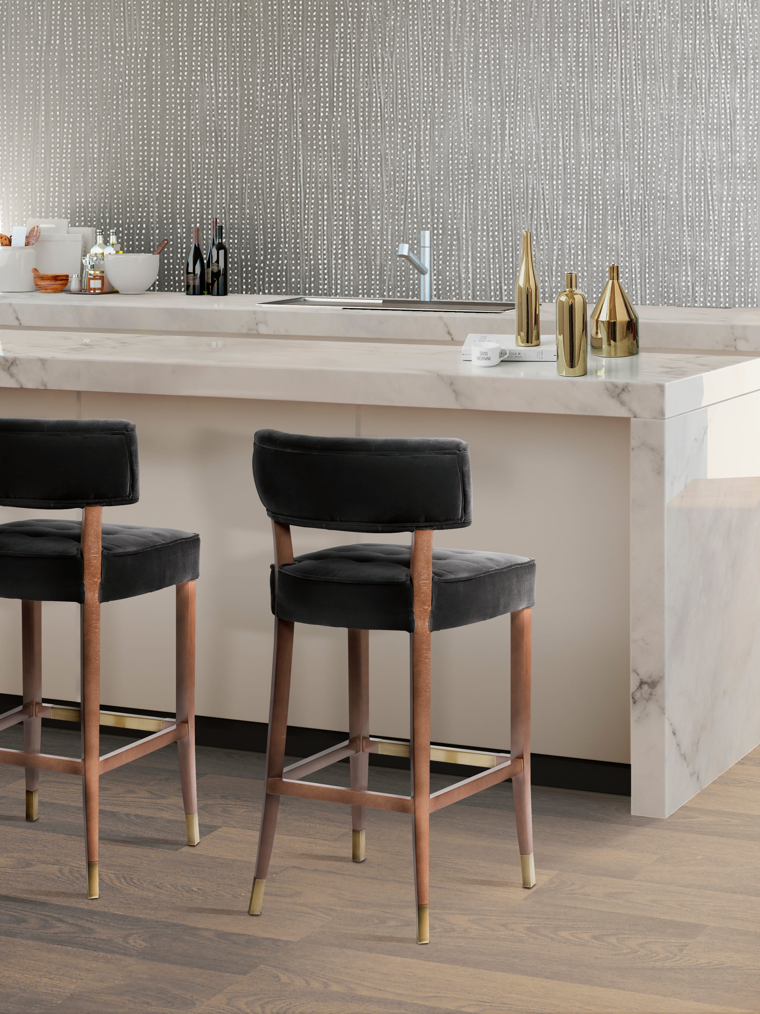 Modern Kitchen Design In Black Cotton Velvet - Home'Society