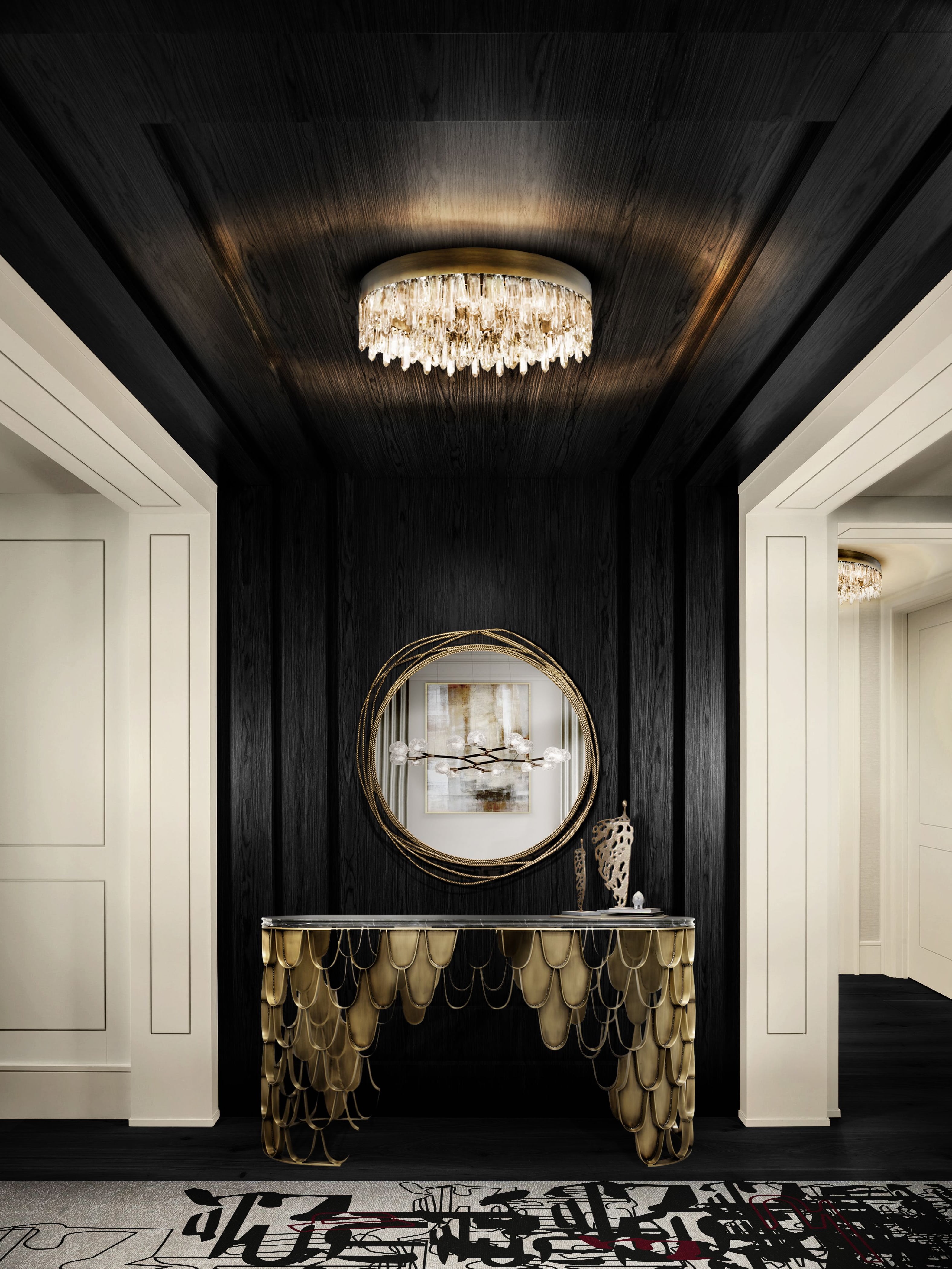 Elegant Entryway With An Aged Brushed Brass Structure - Home'Society