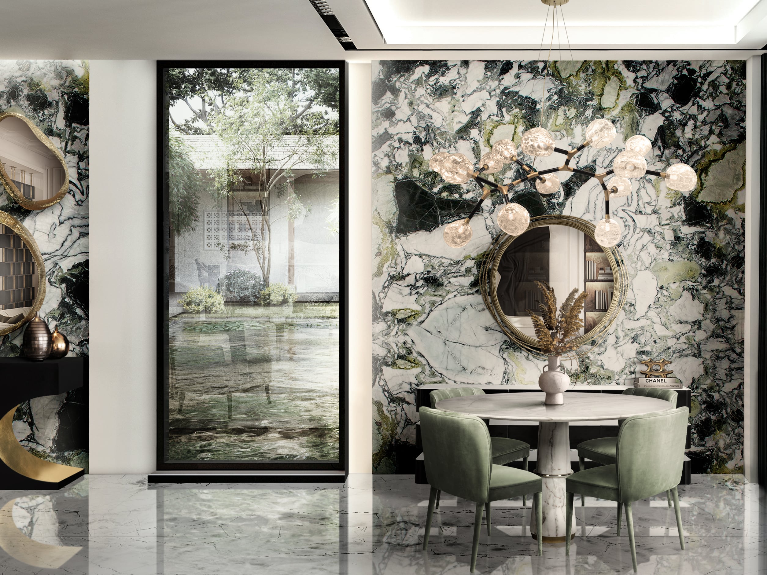 Dining Room Area With Exquisite Designs And White Marble Table - Home'Society