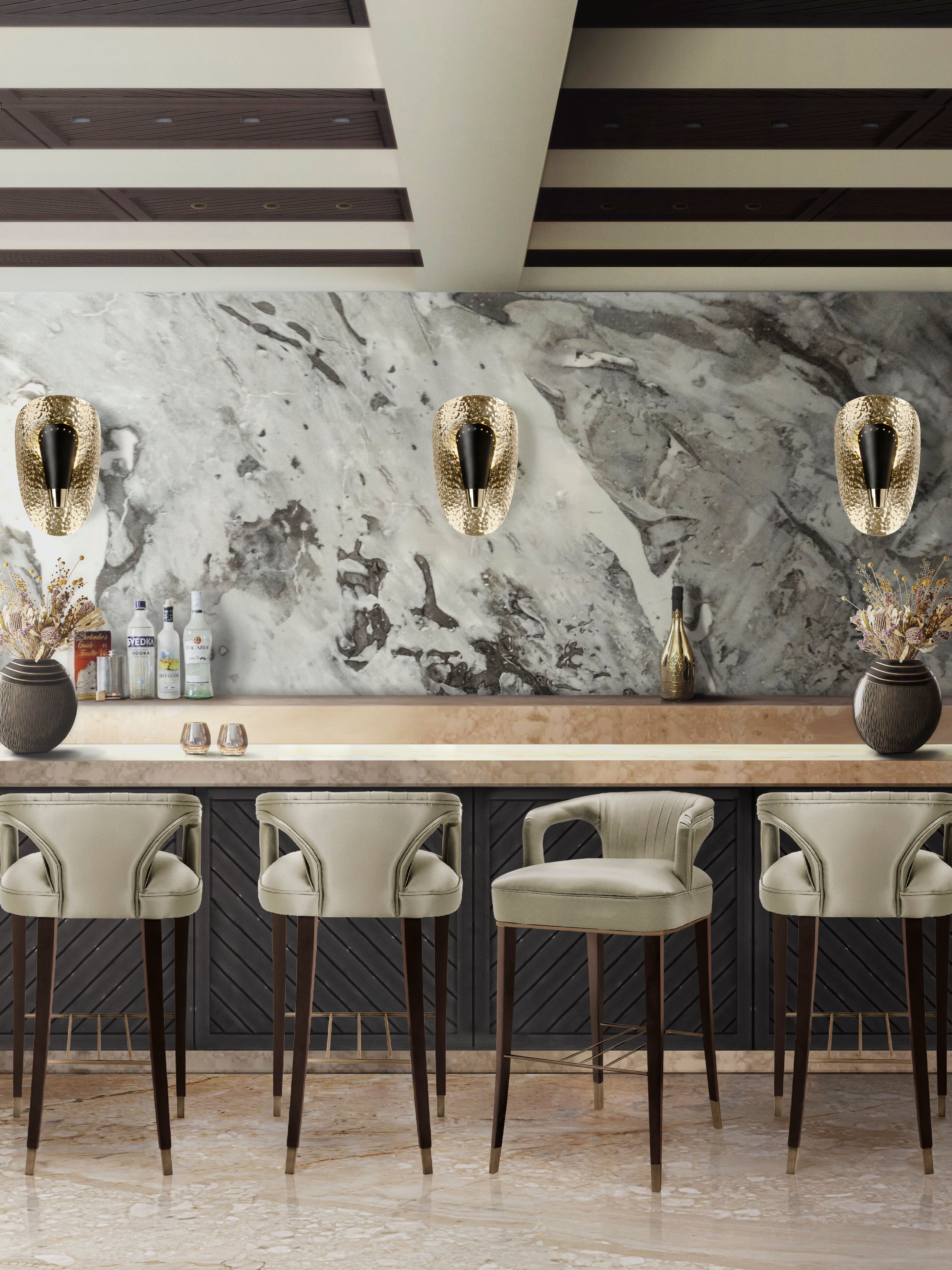 Intimate Bar interior Design With Light Colors And Graceful Bar Chair - Home'Society