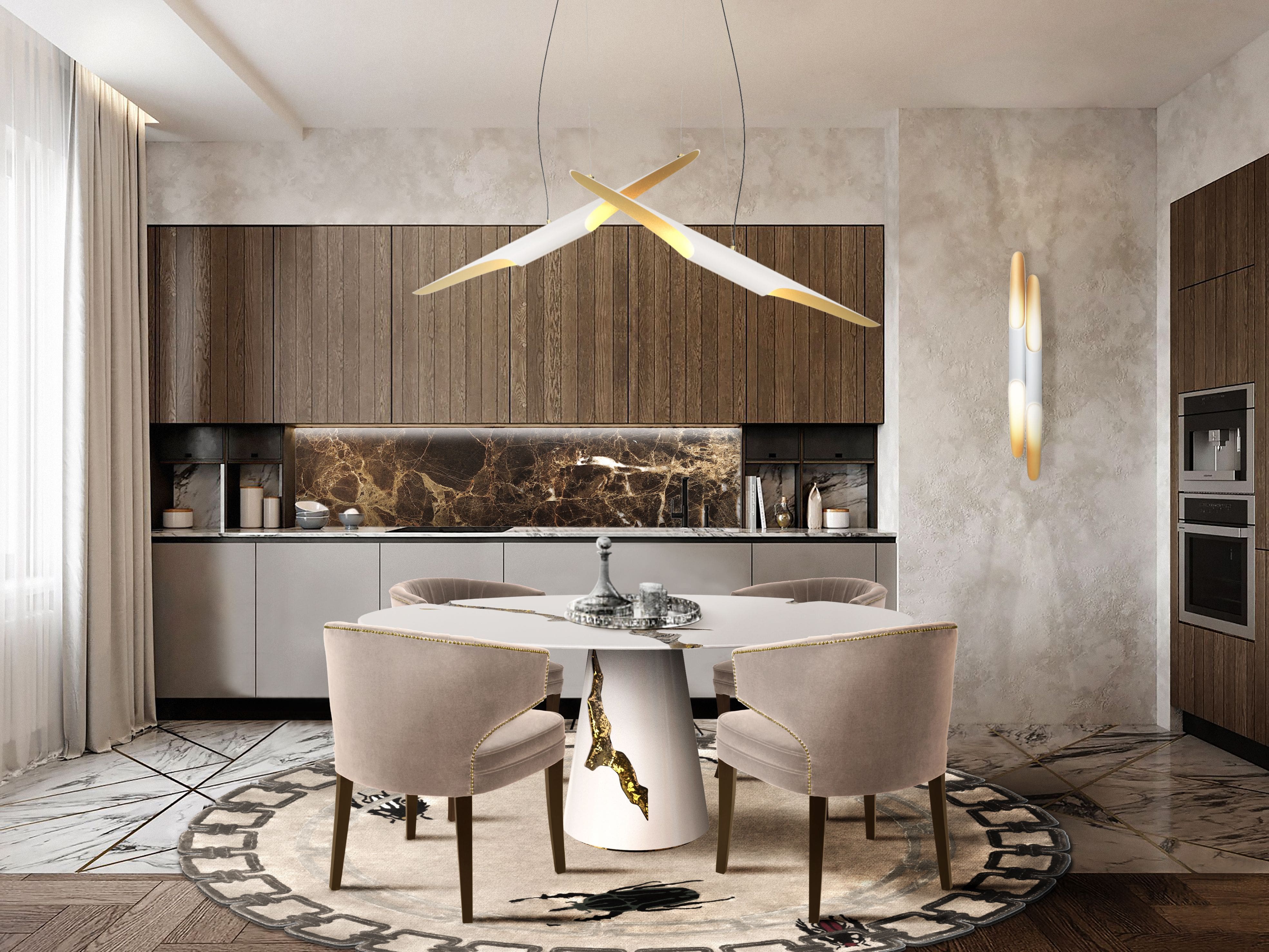 Modern Dining Room With Neutral Tones And Bug Inspired Rug - Home'Society