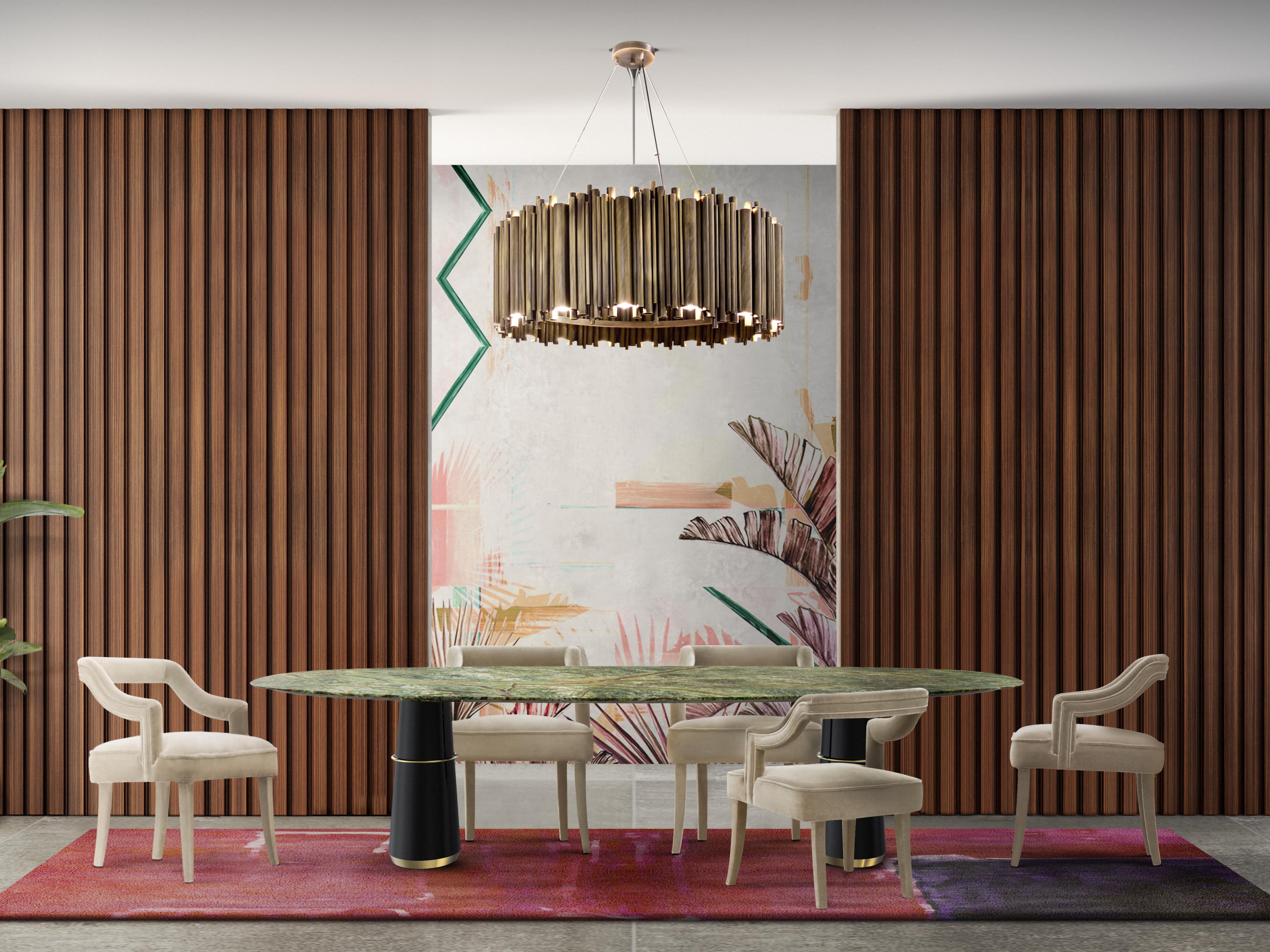 Sophisticated Dining Room Decor With Beautiful Artistic Rug - Home'Society