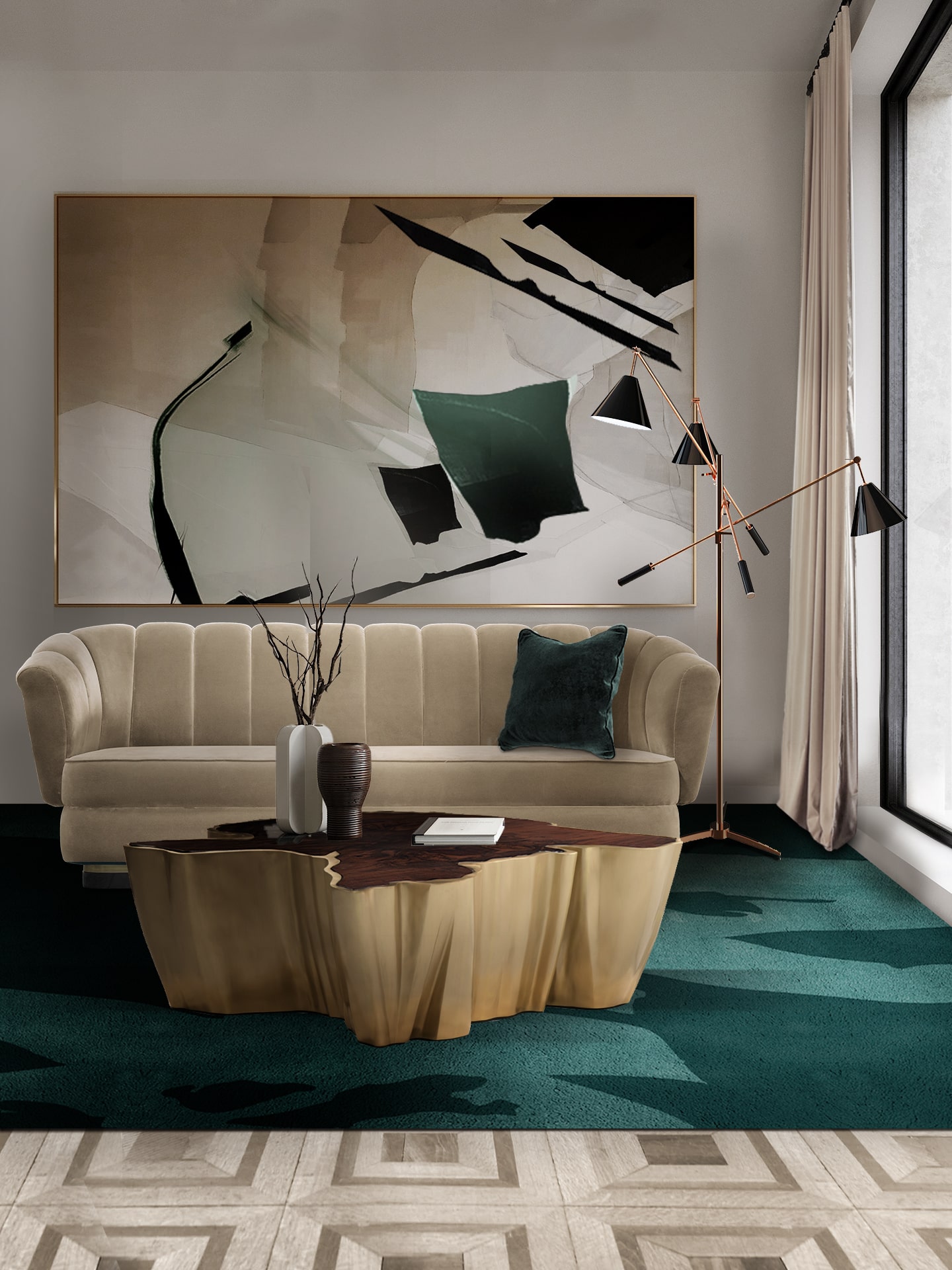 Relaxing Living Room Interior With Cream Tones And Blue Accents - Home'Society