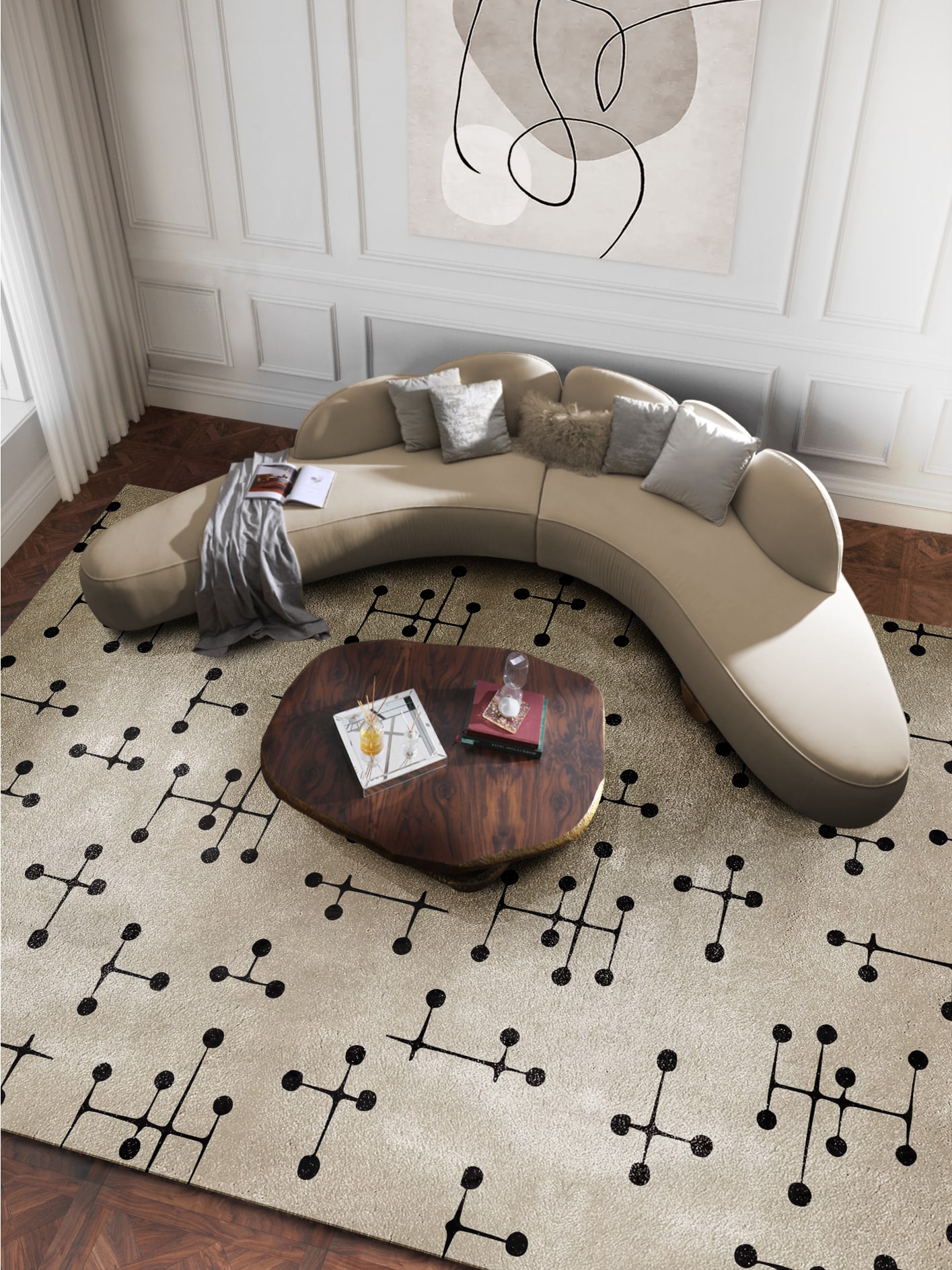 Minimalist Living Room Inteiror With Curvy Sofa - Home'Society