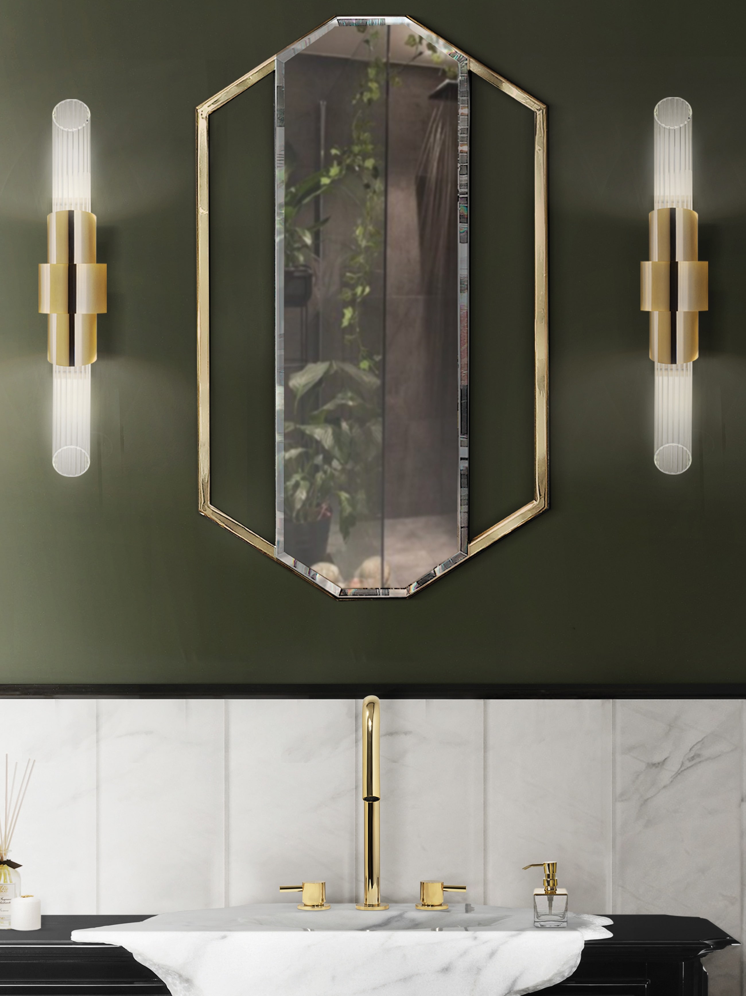 Classic Marble Bathroom With Golden Exquisite Mirror - Home'Society