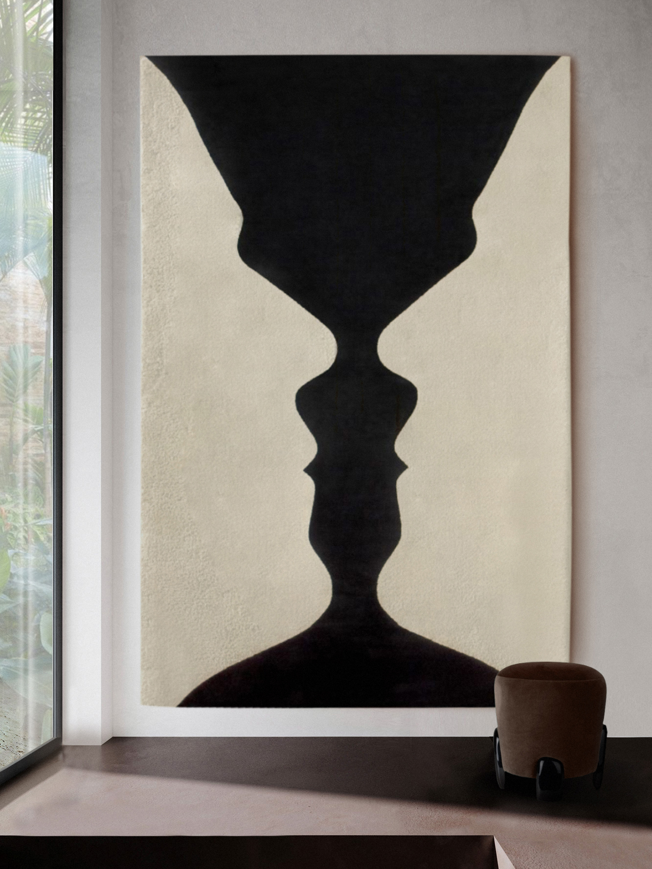 Modern Hallway Design with Velvet Stool and Black and White Rectangular Rug - Home'Society