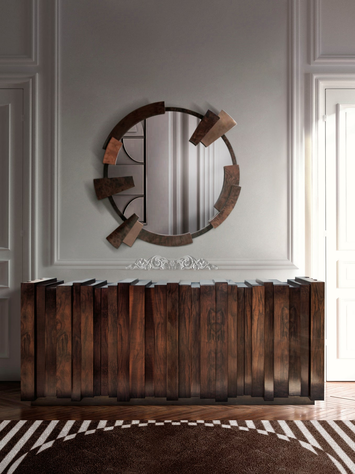 Elegant Hallway With Wooden Console and Mirror - Home'Society