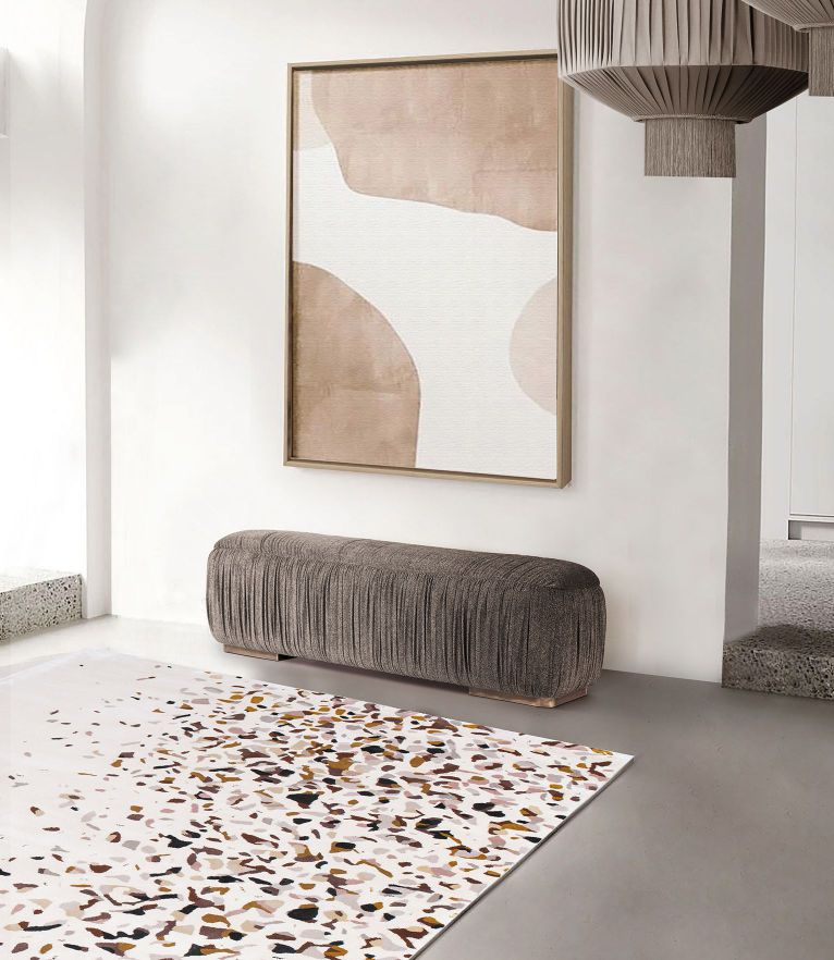 Terrazzo Area Rug - Neutral Modern in Botanical Silk Design - Home'Society