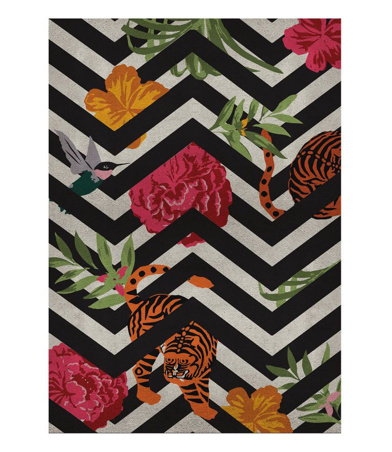 Savana Area Rug - with Tigers and Flowers in a Modern Design - Home'Society