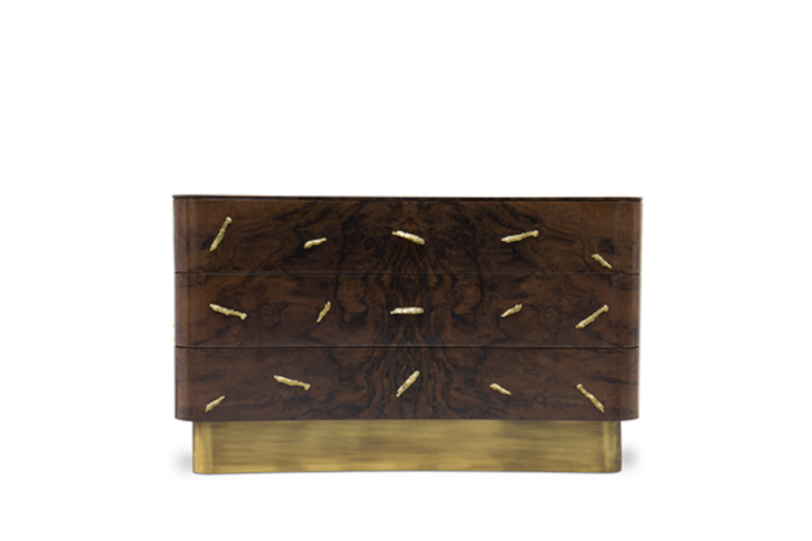 Baraka Chest Of Drawers - In Walnut Root Veneer And Polished Brass
