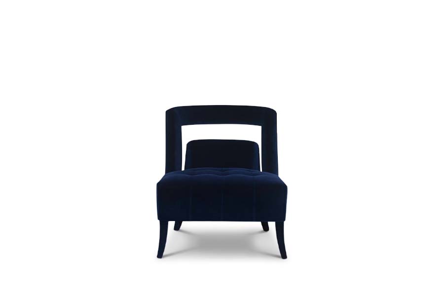 Naj Fully Velvet Upholstered Armchair with Nickeled Nail Trim Modern