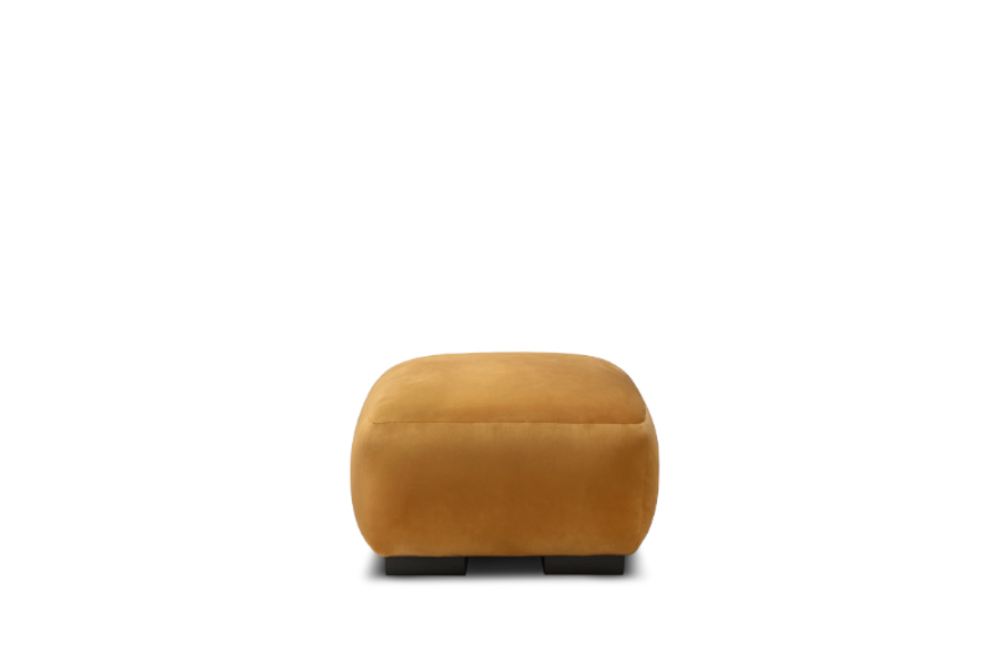 Otter Velvet Upholstered Round Ottoman with Wood Base Modern Contemporary