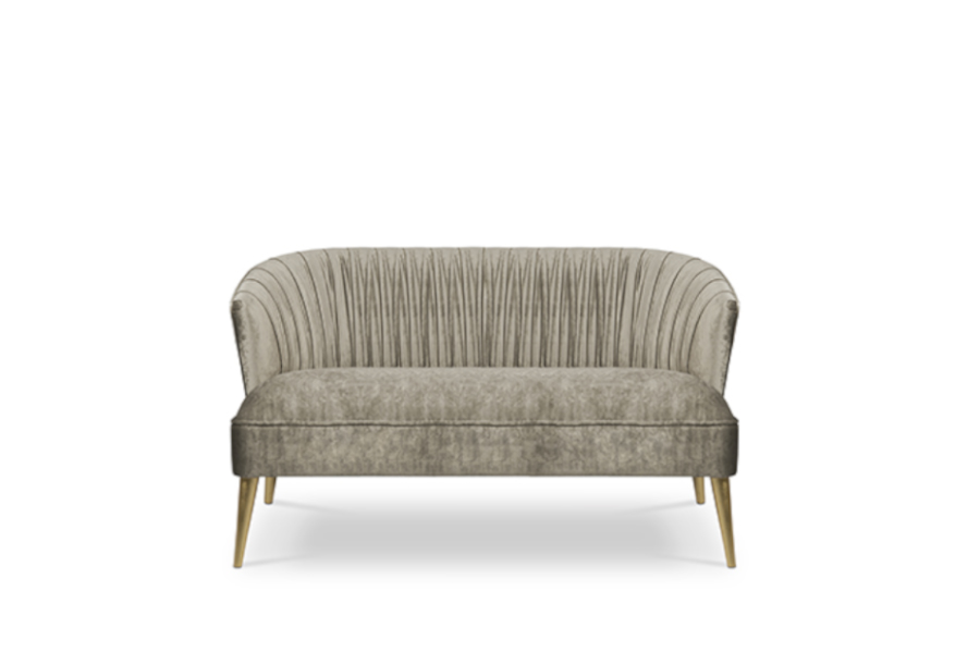 Nuka 2 Seat Sofa - Upholstered In Velvet With Legs In Glossy Gold Leaf