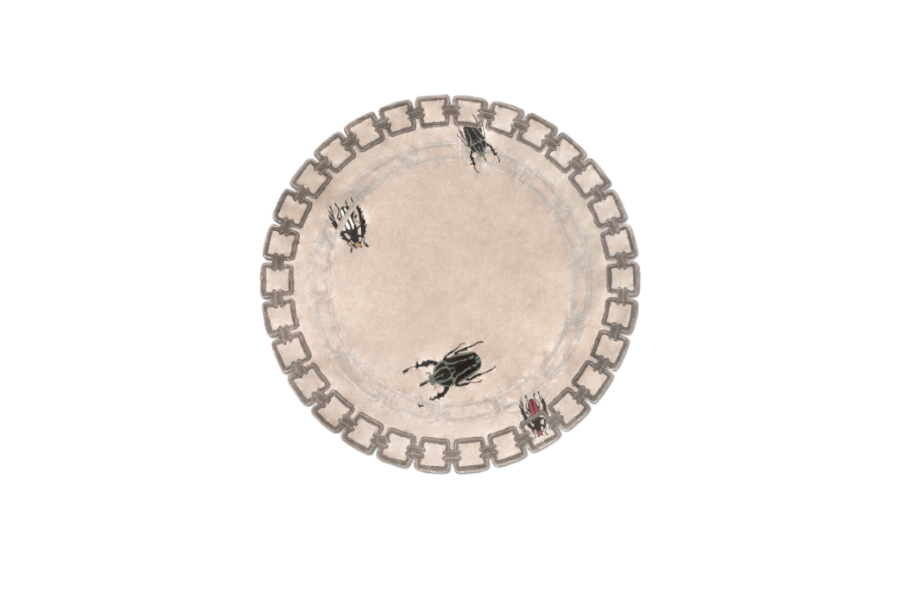 Golden Bugs Round Area Rug 100% Handmade with Botanical Silk and Wool