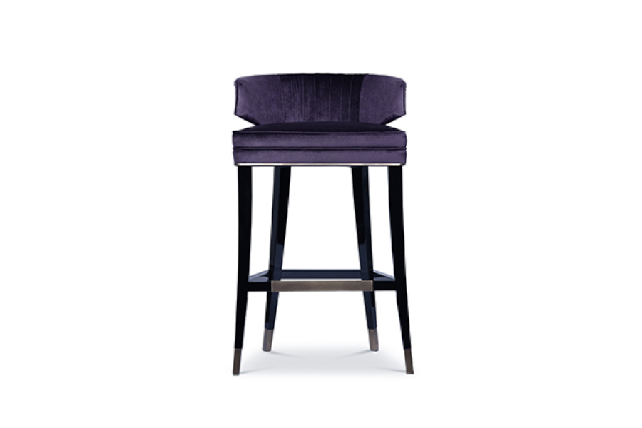 Ibis Bar Chair - Upholstered In Velvet With Aged Brass Nailhead Trim