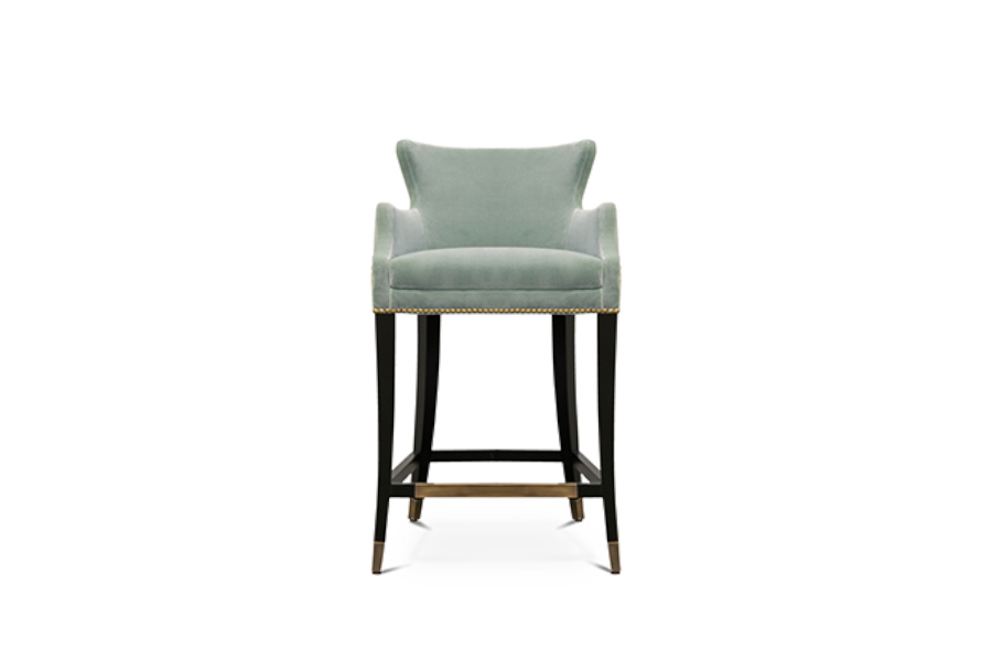 Dukono Counter Stool - With Brass Details Upholstered In Velvet