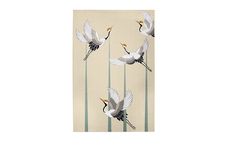Heron Rectangular Area Rug With Warm Colors and a Bird, Modern Design