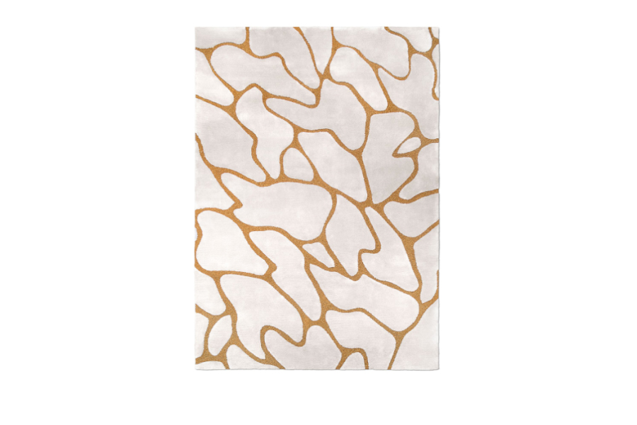 Cell Rectangular Area Rug With Natural Wool, Silk and Lurex Beige and White