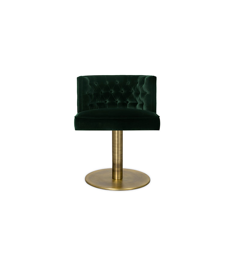 Bourbon Swivel Dining Chair – Green Velvet Dining Chair with Tufted Inner Back and Brass Swivel Base - Home'Society