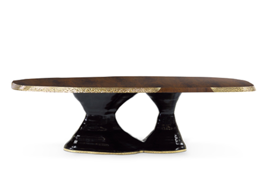 Plateau I Rectangular Wood Dining Room Table with a Black Lacquer Base