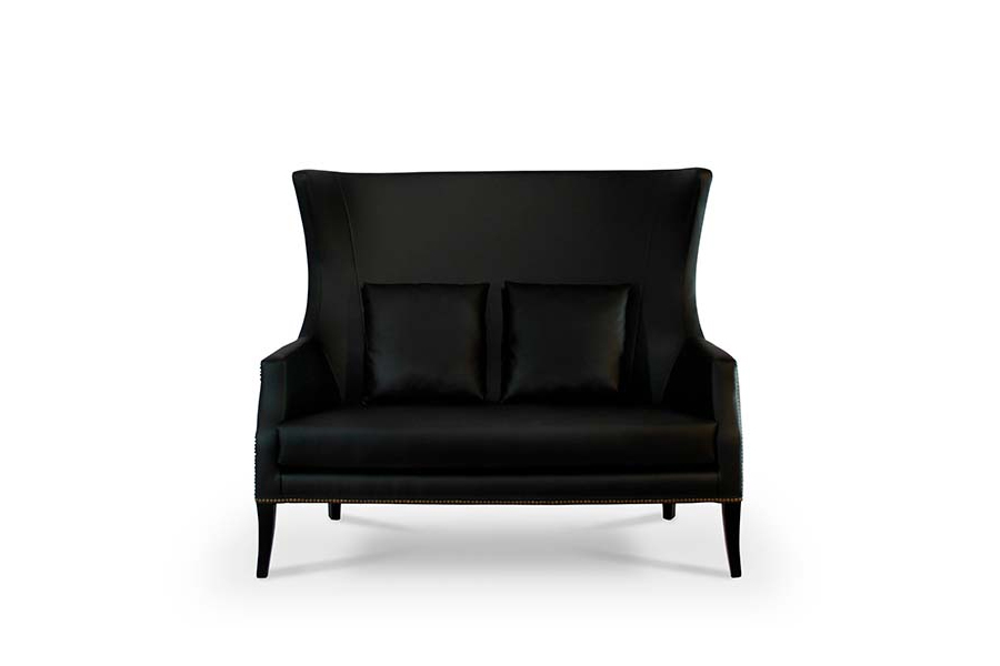 Dukono Black 2 Seat Sofa Modern Design with Black Matte Lacquer Legs