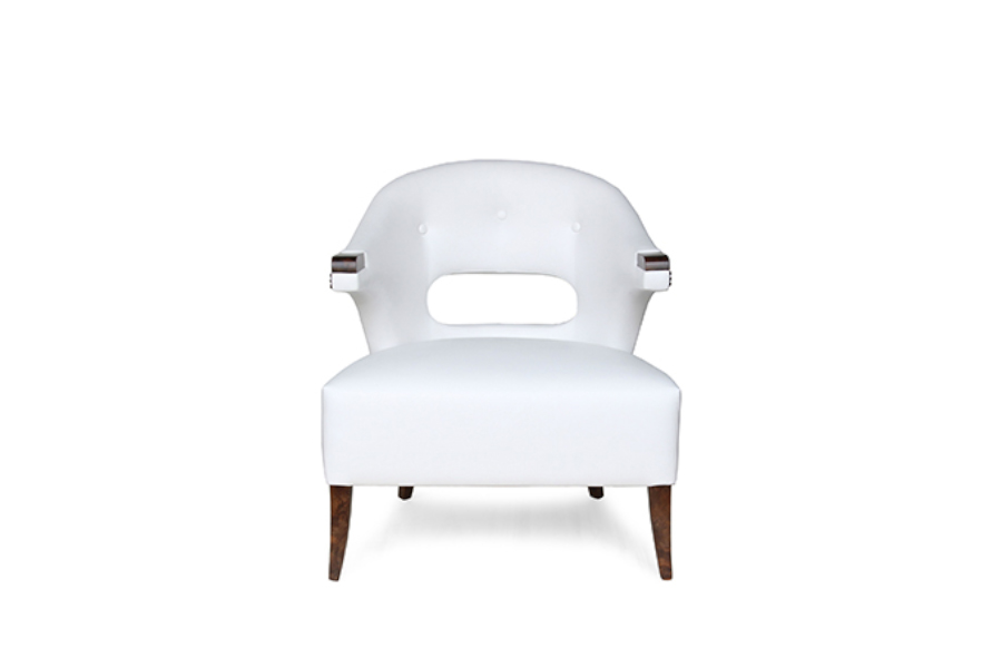 Nanook Leather Armchair with Arms and Legs in Walnut Root Wood