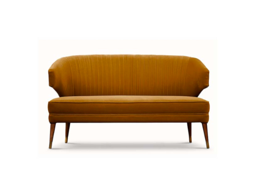 Ibis Velvet 2 Seat Sofa with Brass Nailhead Trim Modern Contemporary