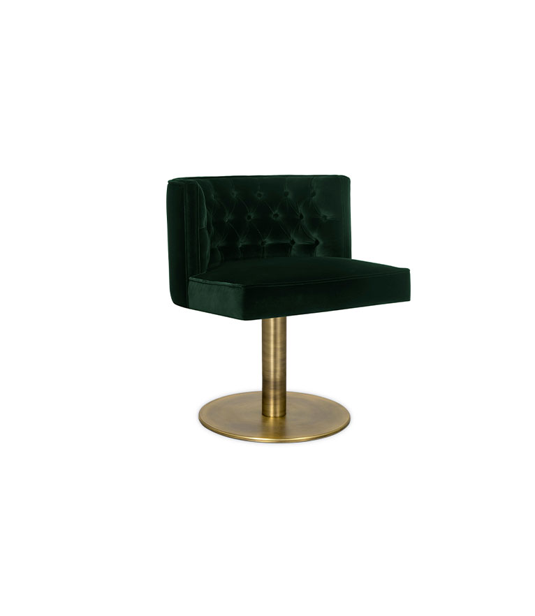 Bourbon Swivel Dining Chair – Green Velvet Dining Chair with Tufted Inner Back and Brass Swivel Base - Home'Society