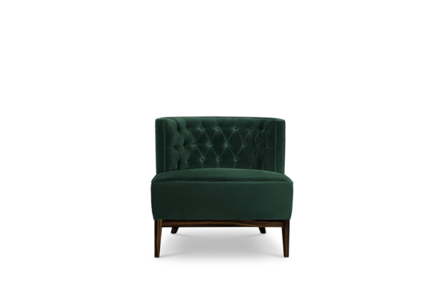 Bourbon Button-Tufted Velvet Armchair with Ebony Wood Legs Modern Classic