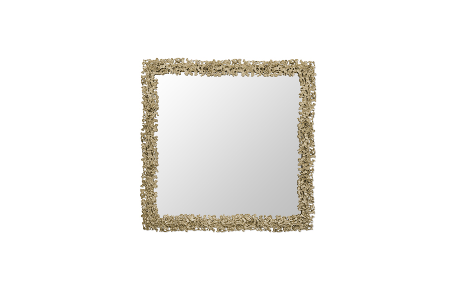 Cay Square Mirror In Matte Casted Brass Nature Inspired Design