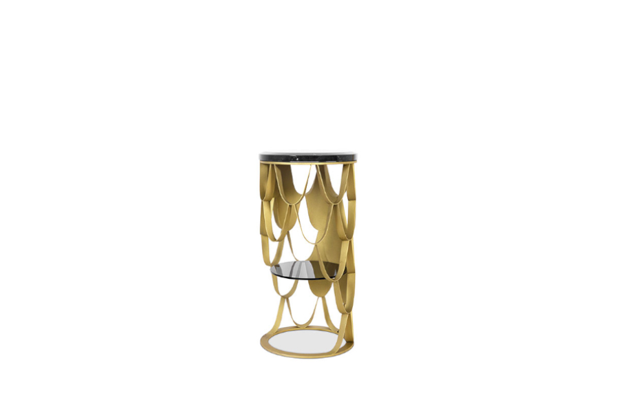 Koi Column Cabinet - Nero Marquina Marble and Brushed Brass Structure