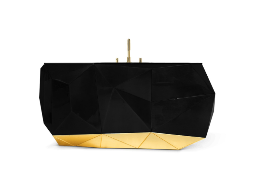 Diamond Single Vanity Cabinet - In A High Gloss Black Varnish