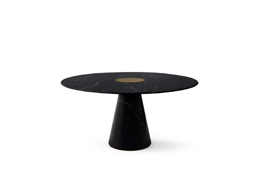 Bertoia Round Dining Table - Made In Nero Marquina Marble For A Modern Dining Room