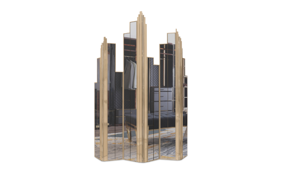 Empire Screen Divider - Made In Gold-Plated Brass With Smoked Mirror