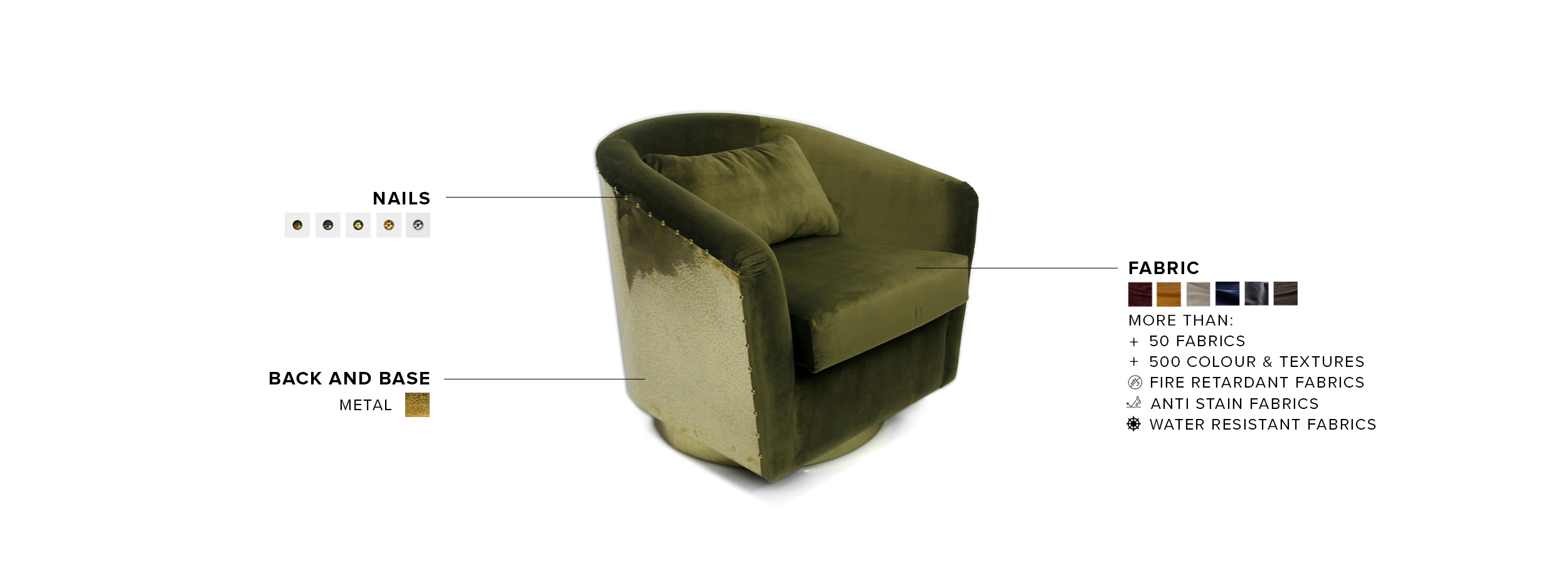Earth Armchair - Barrel-Shaped Velvet with Base and Back in Hammered Brass - Home'Society