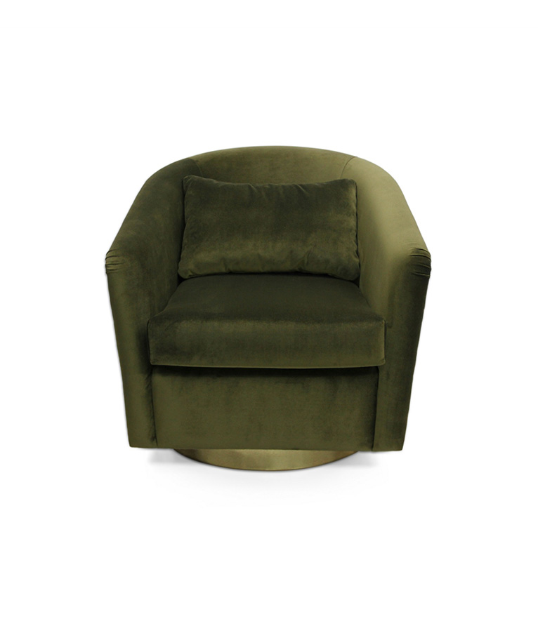Earth Armchair - Barrel-Shaped Velvet with Base and Back in Hammered Brass - Home'Society