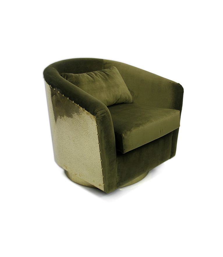 Earth Armchair - Barrel-Shaped Velvet with Base and Back in Hammered Brass - Home'Society