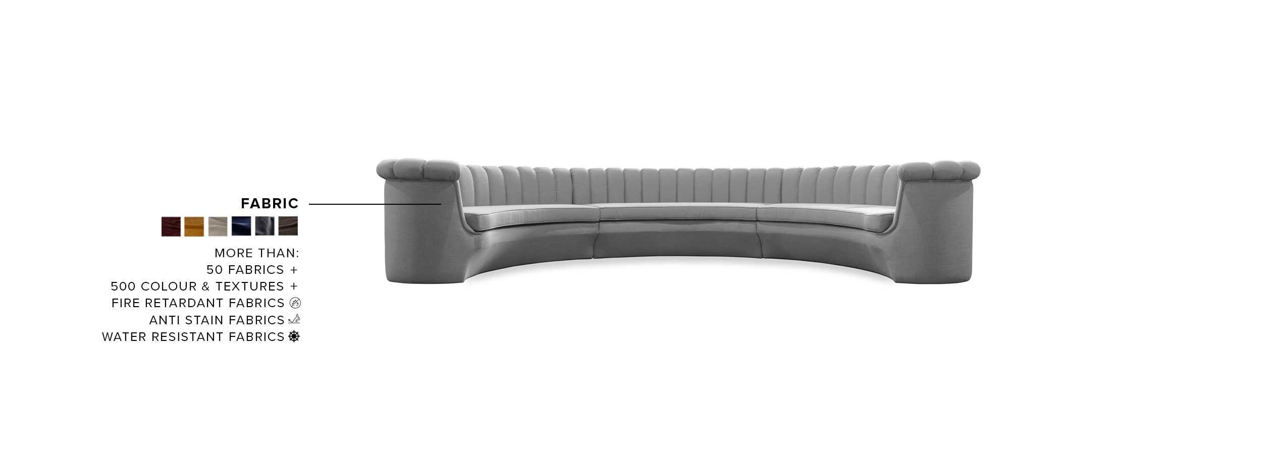 Hera Round Three Sofa - Fully Upholstered In Twill - Home'Society