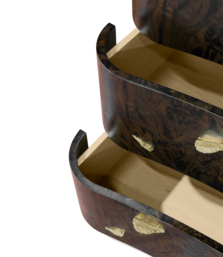 Baraka Bookcase - In Matte Walnut Root Veneer And Aged Matte Brass - Home'Society