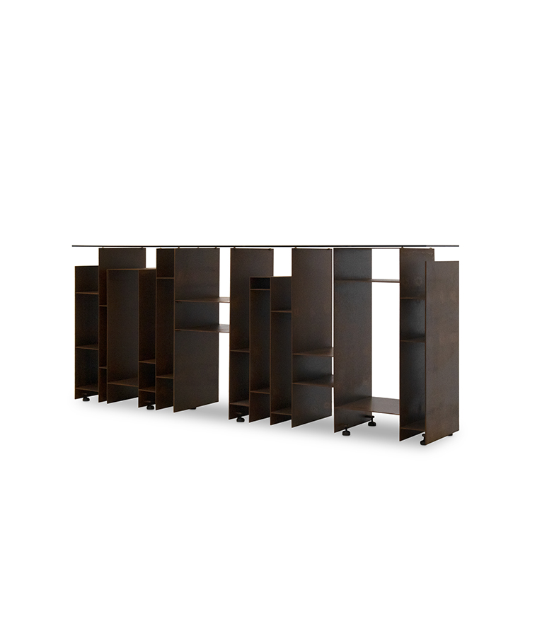 Kyan Console - in Corten Steel Matte and Tabletop in Bronze Glass Modern - Home'Society