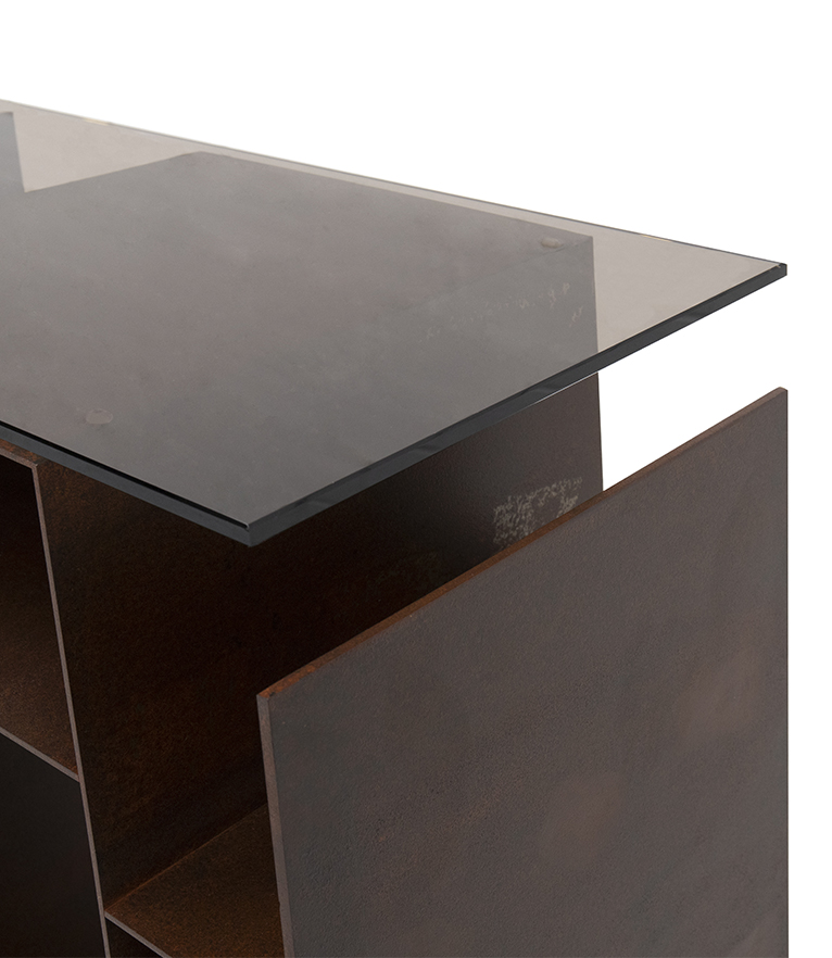 Kyan Console - in Corten Steel Matte and Tabletop in Bronze Glass Modern - Home'Society